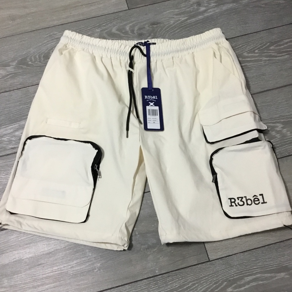 NWT R3bel Relaxed Cream Cargo Utility Shorts XL